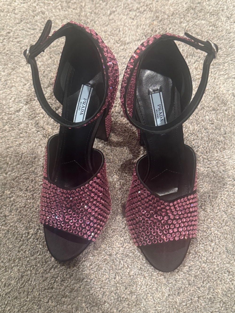 Prada Satin Crystal Ankle Wrap 105mm Sandals 38 Rosa